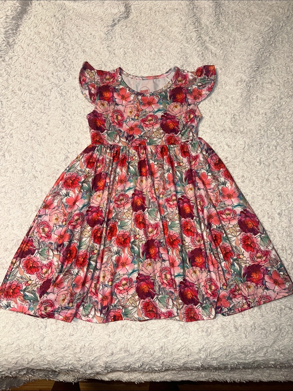 Girls Pink Floral Flutter-Sleeve Dress
